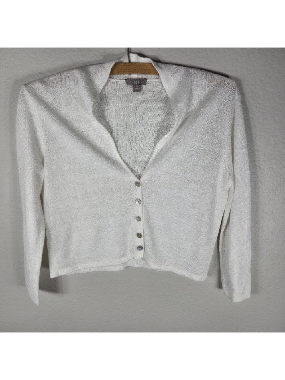 J Jill Linen Blend White Button Front Cardigan Sweater Size XS Cropped V-Neck
